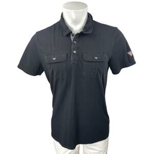 Guess Men's Black Short Sleeve Collar Pockets Performance Golf Polo Shirt Top L